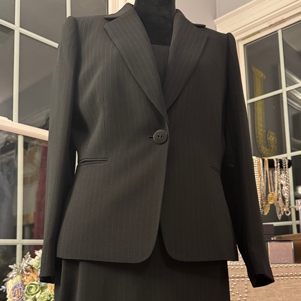 Tahari Black and White Pinstripe 3 Piece Suit